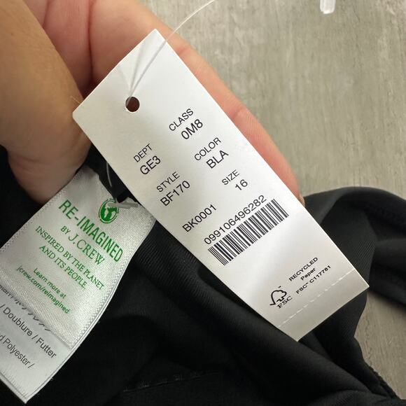 NEW J.Crew Bow one-shoulder one-piece Swimsuit in black Size 16 BF170 - Picture 3 of 7